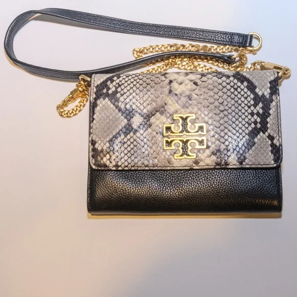 Tory Burch Python Print Crossbody Bag with Gold Chain - Picture 2 of 6